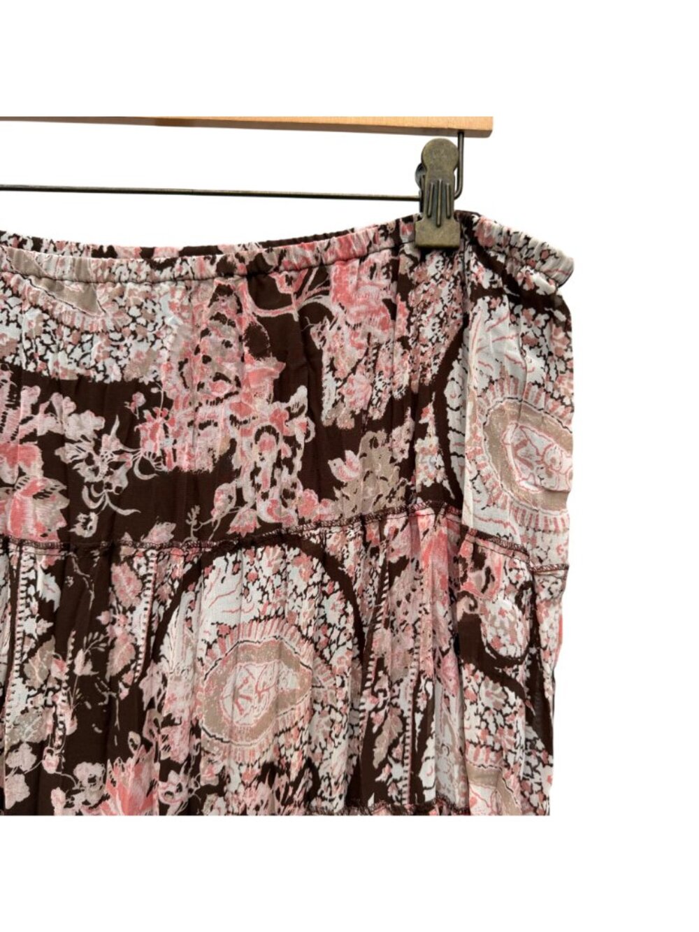 Emma James Tiered Paisley Maxi Skirt 16 Womens Floral Brown Pink Boho Hippie - Picture 2 of 6